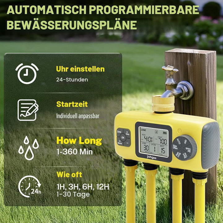 Bewässerungscomputer 4 Ausgänge mit Messing Einlass, 4 Zone Bewässerungsprogramme Garten Bewässerung