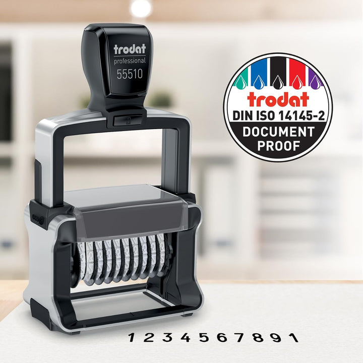 Trodat Professional 55510 Nummernstempel 10 Bänder, Selbstfärbend, 5 mm Schrifthöhe, Abdruck schwarz