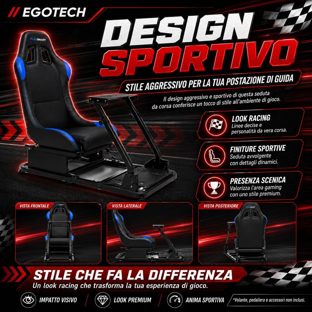EGOTECH Smart Racing Seat Fahrsimulator mit eingebautem Sitz, zusammenklappbar, Fahrsimulator für Re