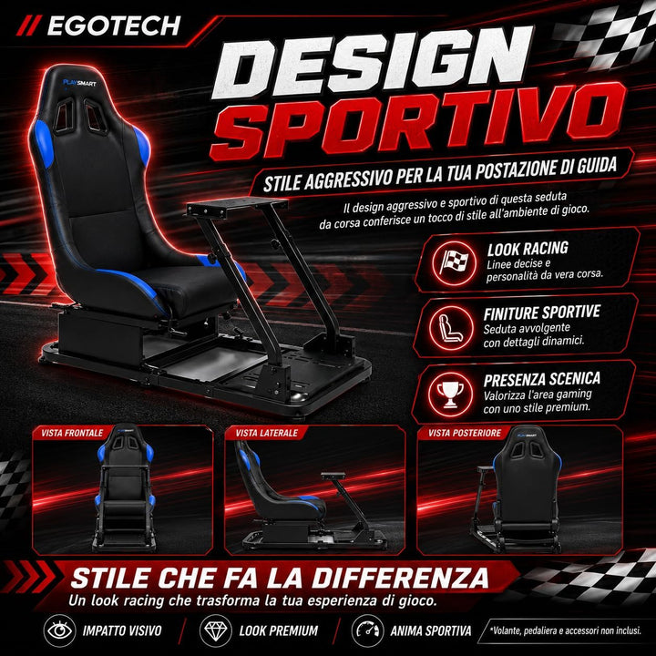 EGOTECH Smart Racing Seat Fahrsimulator mit eingebautem Sitz, zusammenklappbar, Fahrsimulator für Re