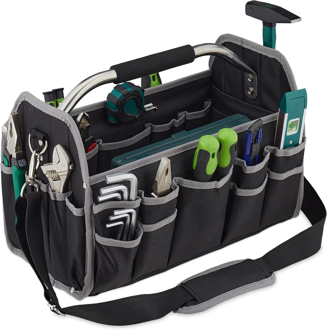 Relaxdays Werkzeugtasche, leer, Schultergurt & Tragegriff, offene Tragetasche für Werkzeug, HBT 30 x