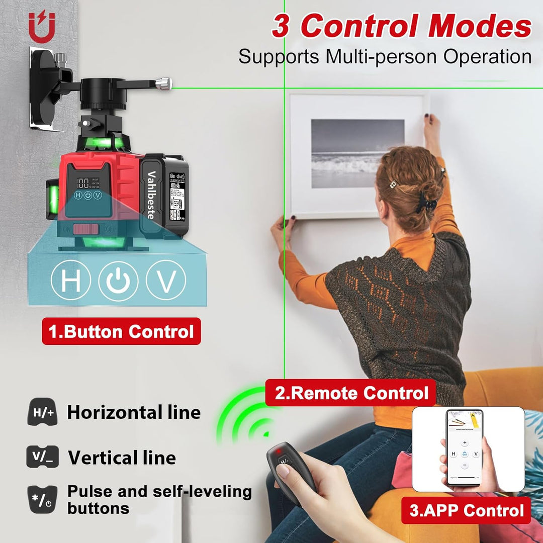 Kreuzlinienlaser mit Stativ, Laser Wasserwaage mit 2x4800mAh Batterien & LED-Anzeige, 4x360 Grad Las