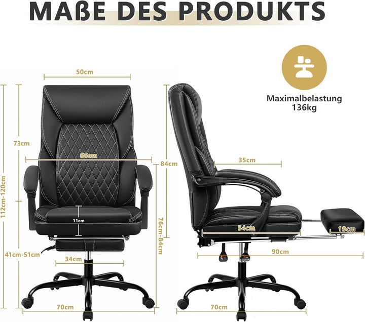 BestEra Bürostuhl Office Chair, Grosser und hoher Chefsessel mit Fussstütze, Ergonomischer Schreibti