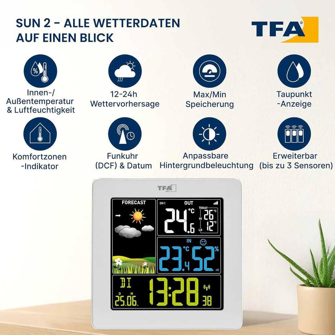 TFA Dostmann Digitale Funk Wetterstation mit Aussensensor SUN2, 35.1174, für Innen und Aussentempera