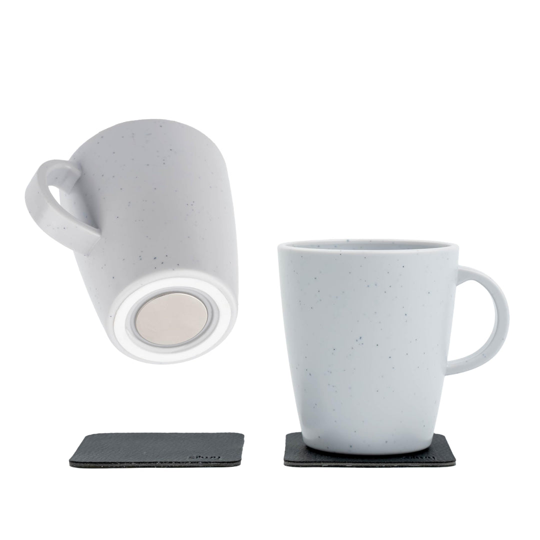 silwy® Magnet-Tassen-Set DOLOMIT | 2X Henkeltassen aus Kunststoff + 2X Metall-Nano-Gel-Pads | Magnet