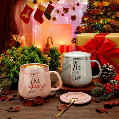Mr Right und Mrs Always Right Paare Kaffeetassen Tassen Geschenke Set für Verlobung Hochzeit Brautdu