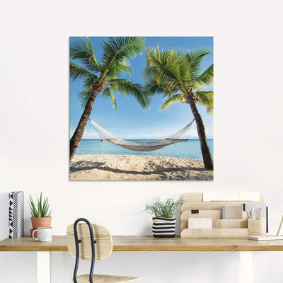 ARTland Glasbilder Wandbild Glas Bild einteilig 60x45 cm Querformat Strand Meer Südsee Karibik Palme