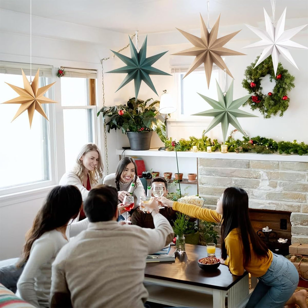 Papiersterne Weihnachten 5er Set, Kizozo Papiersterne zum aufhängen, Weihnachtsdeko Outdoor Innen Fe