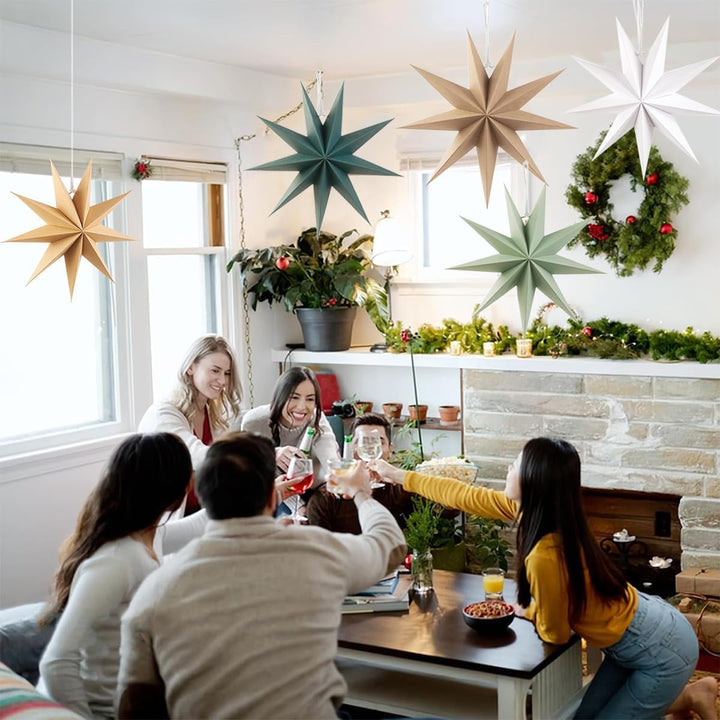 Papiersterne Weihnachten 5er Set, Kizozo Papiersterne zum aufhängen, Weihnachtsdeko Outdoor Innen Fe