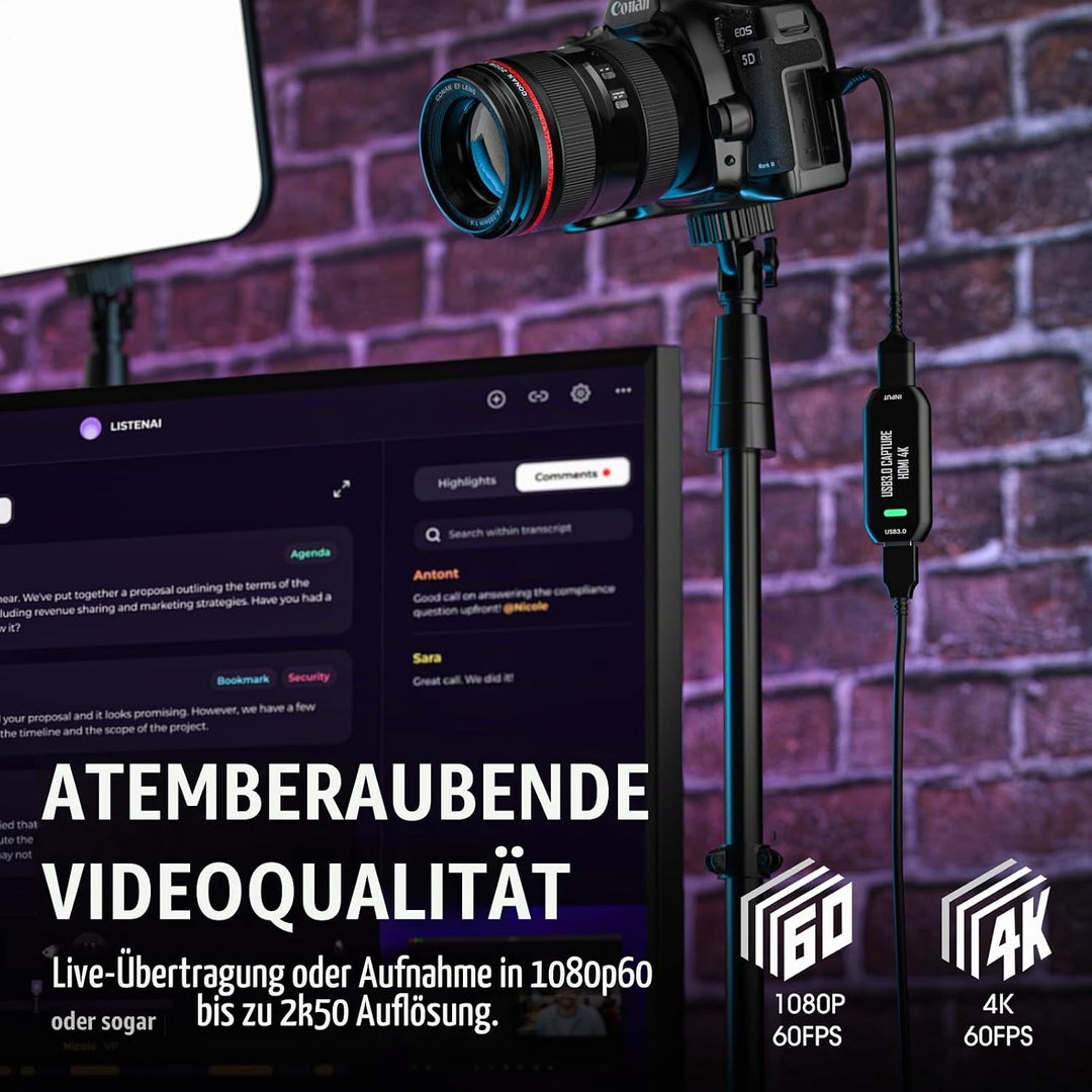 Cam Link 4K, Externe Kamera Capture Card für DSLR, Camcorder, Action Cam als Webcam, Streamen und Au