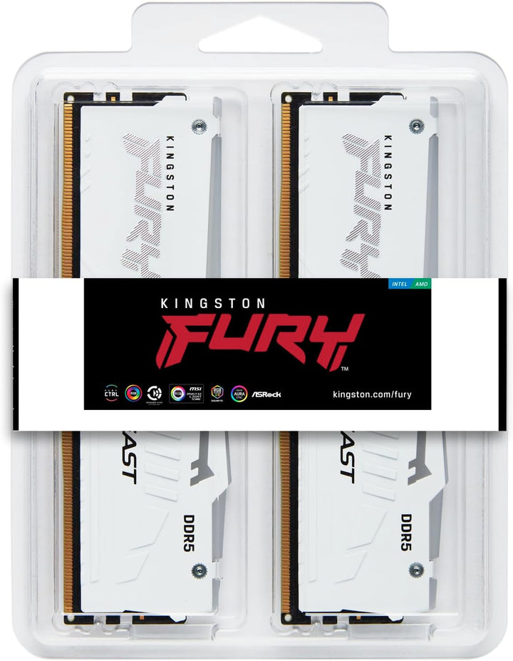 Kingston Fury Beast Weiss RGB Expo 64GB 6000MT/s DDR5 CL36 DIMM Desktop Gaming Speicher kit mit 2 -
