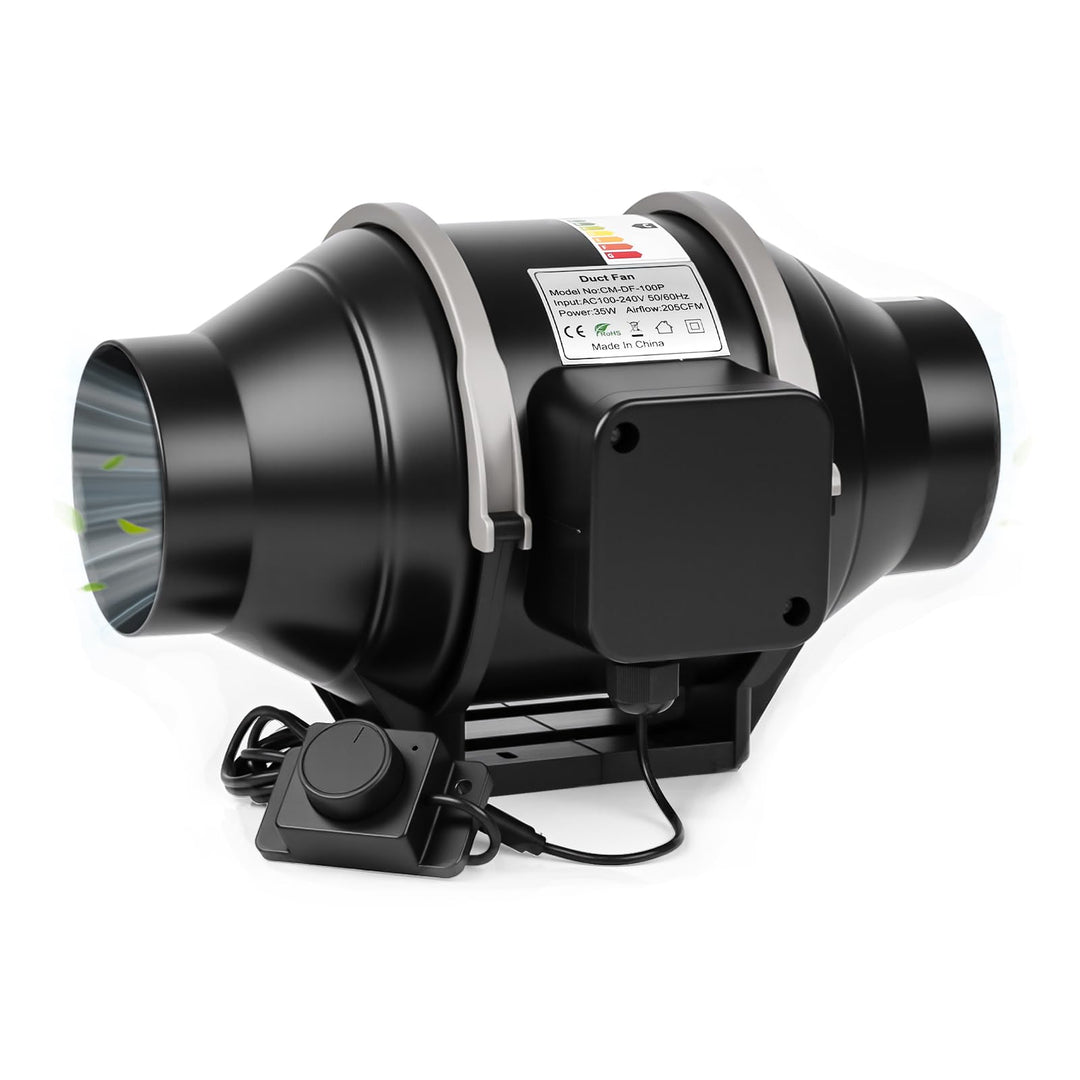 Rohrventilator 100mm Regelbar 360m³/h Rauchabzug Inline Abluftventilator mit EC Motor Rohrlüfter 100