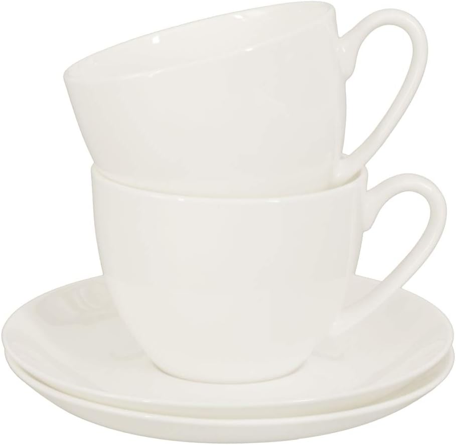 Buchensee Kaffeetassen Set aus Fine Bone China Porzellan. 6 Kaffeetassen je 210ml und 6 Unterteller