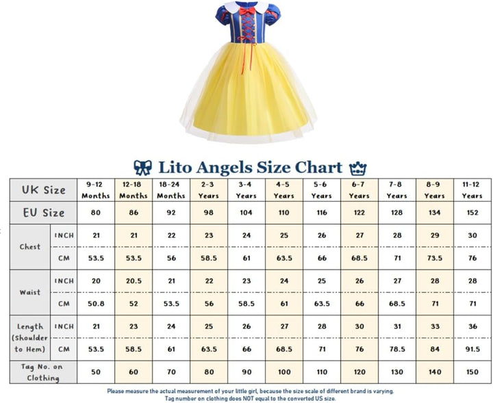 Lito Angels Prinzessin Schneewittchen Kostüm Kleid für Kinder Mädchen, Halloween Prinzessinenkleid K