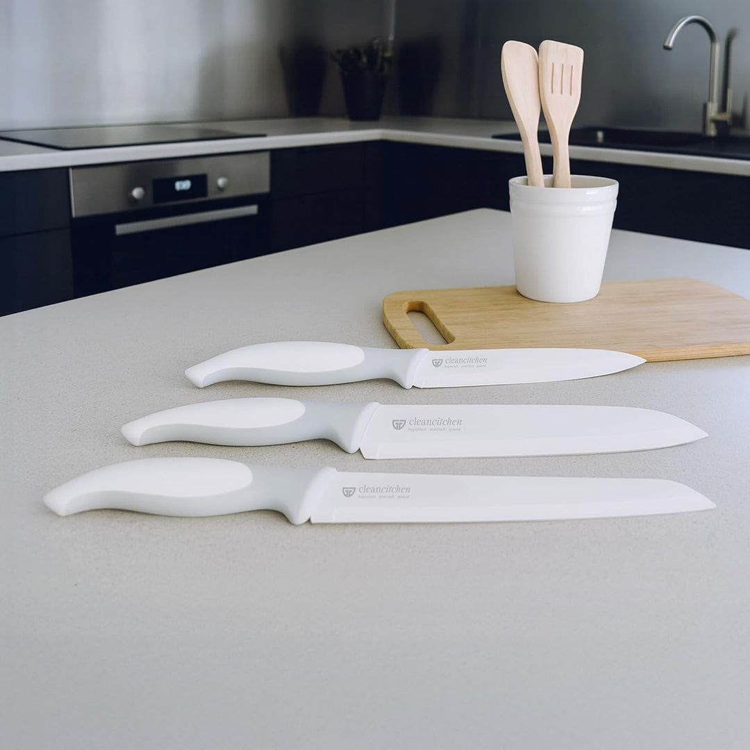 GRÄWE Küchenmesser-Set CleanCitchen 3-teilig,Weiss, Messer, Messerset, Brotmesser, Gemüsemesser, Obs