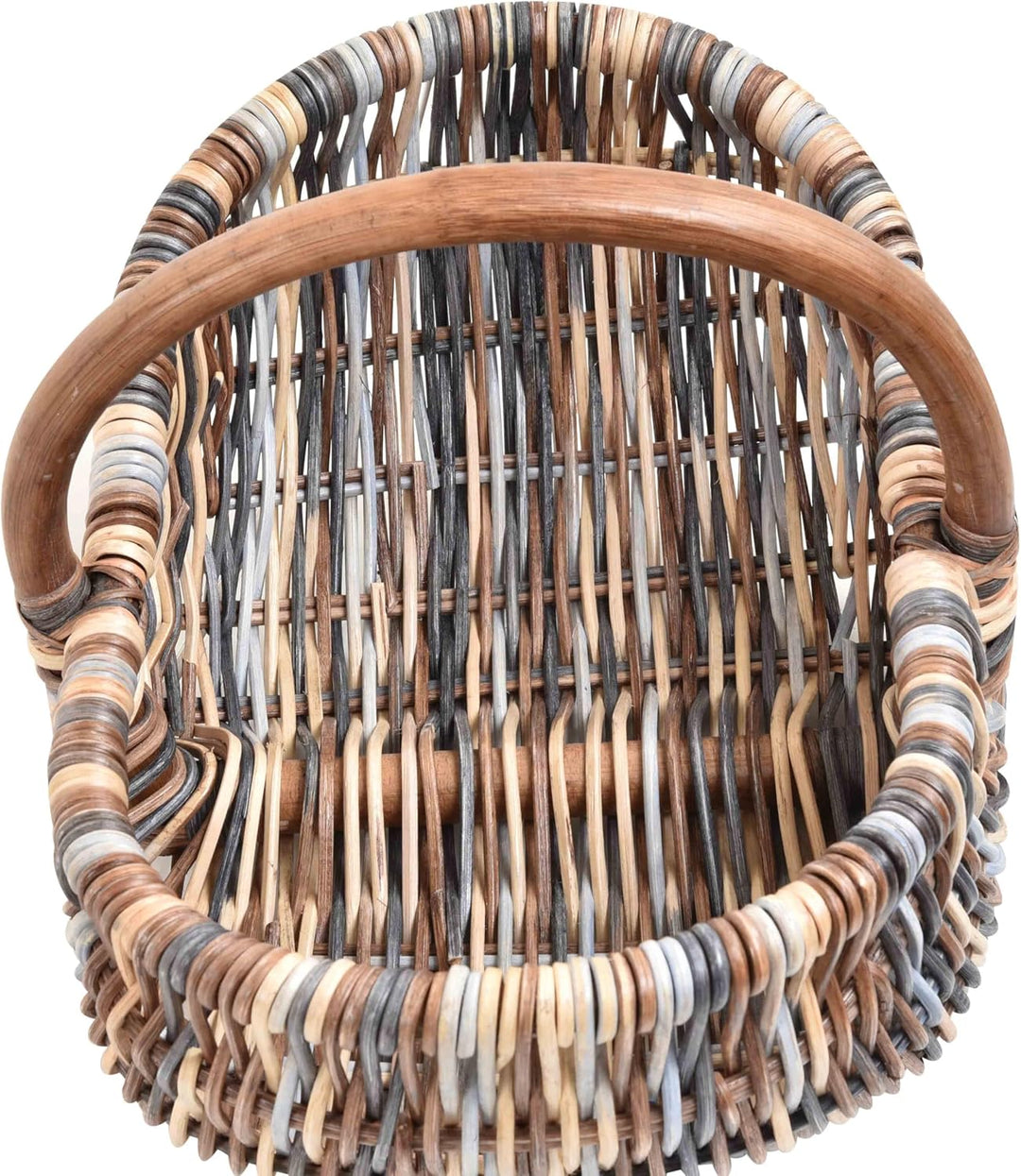 Einkaufskorb/Bügelkorb/Shopper aus echtem Rattan, Henkel- Trage-Korb leicht und stabil (Mehrfarbig (