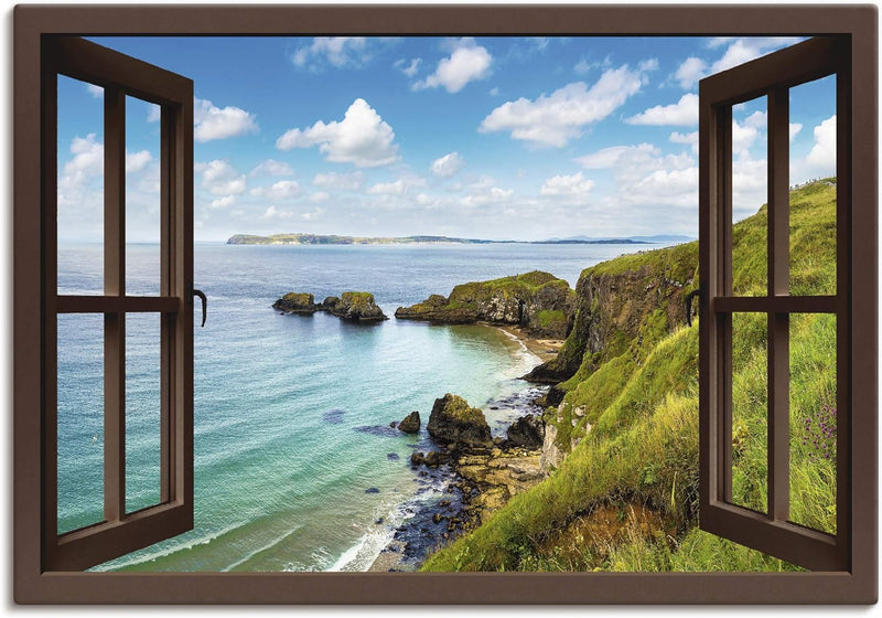 ARTland Leinwandbilder Wandbild Bild Leinwand 70x50 cm Querformat Fensterblick Landschaft Strand Mee