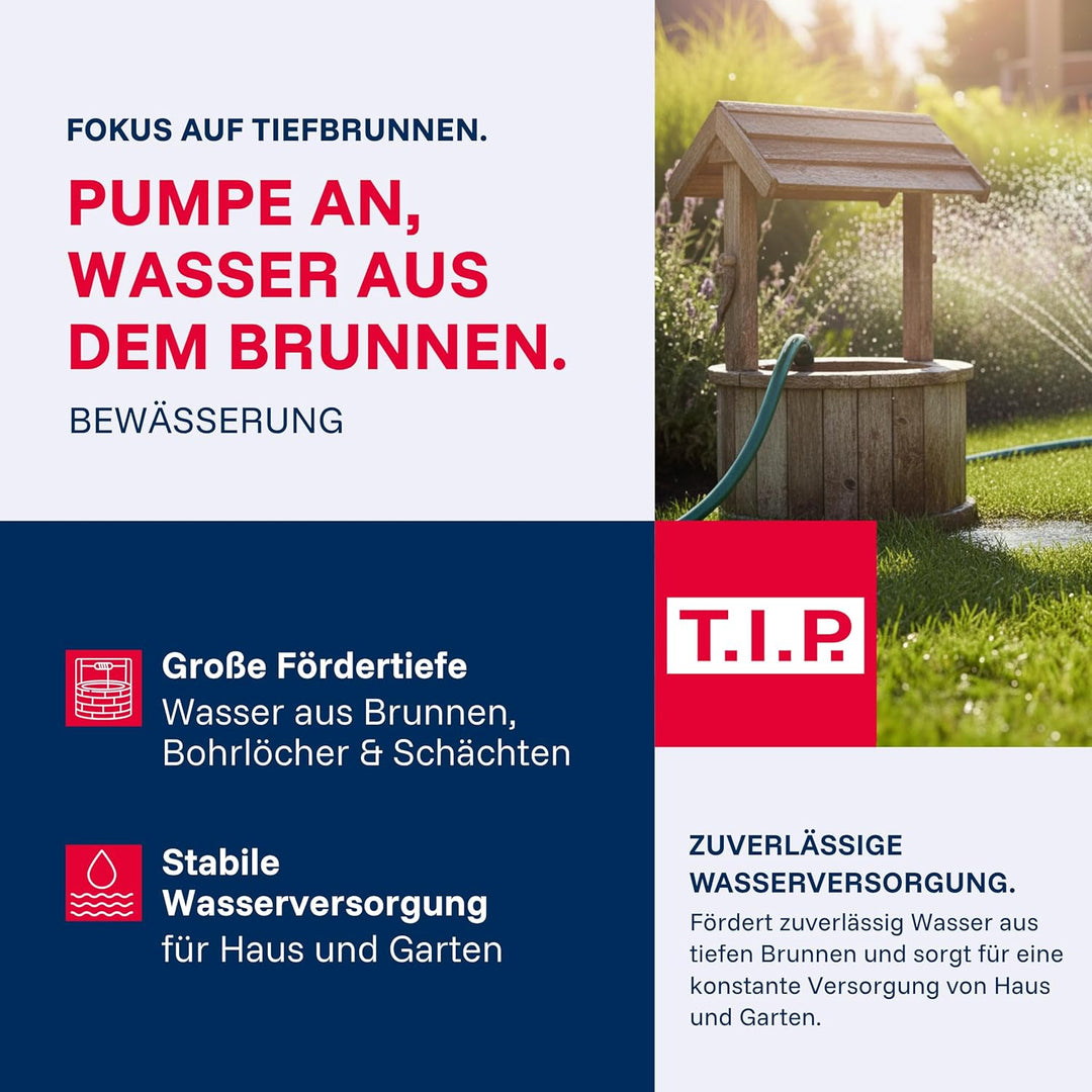T.I.P. Brunnenpumpe Tiefbrunnenpumpe Edelstahl AJ 4 Plus 95/40 (für Bohrbrunnen ab ⌀ 10 cm, Förderhö