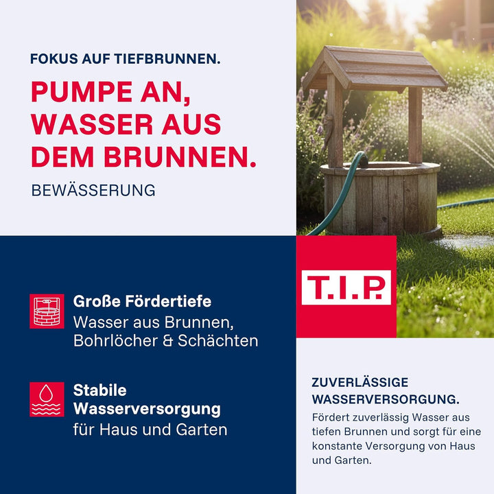 T.I.P. Brunnenpumpe Tiefbrunnenpumpe Edelstahl AJ 4 Plus 95/40 (für Bohrbrunnen ab ⌀ 10 cm, Förderhö