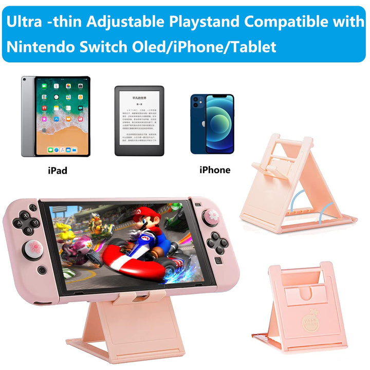 OLDZHU Rosa Tasche Kompatibel mit Nintendo Switch OLED,10 in 1 Rosa Reisezubehör Set mit Tragetasche