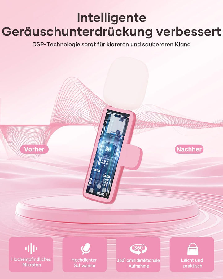 CZOCPOS Kabelloses Lavalier Mikrofon 2er Set, Mini Mikrofon für Phone, Pad & Android Handy, Mikrofon