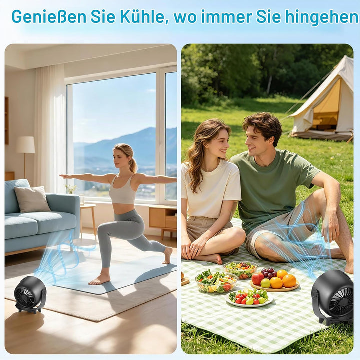 Kssvzz Tischventilator mit Nebelfunktion, Mini Ventilator Leiser über USB Aufladbar, 6000-mAh-Akku,