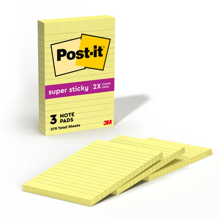 Post-it Super Haftnotizen, 10,2 x 15,2 cm, 3 Blöcke, 2 x die Klebekraft, Kanariengelb, recycelbar (6
