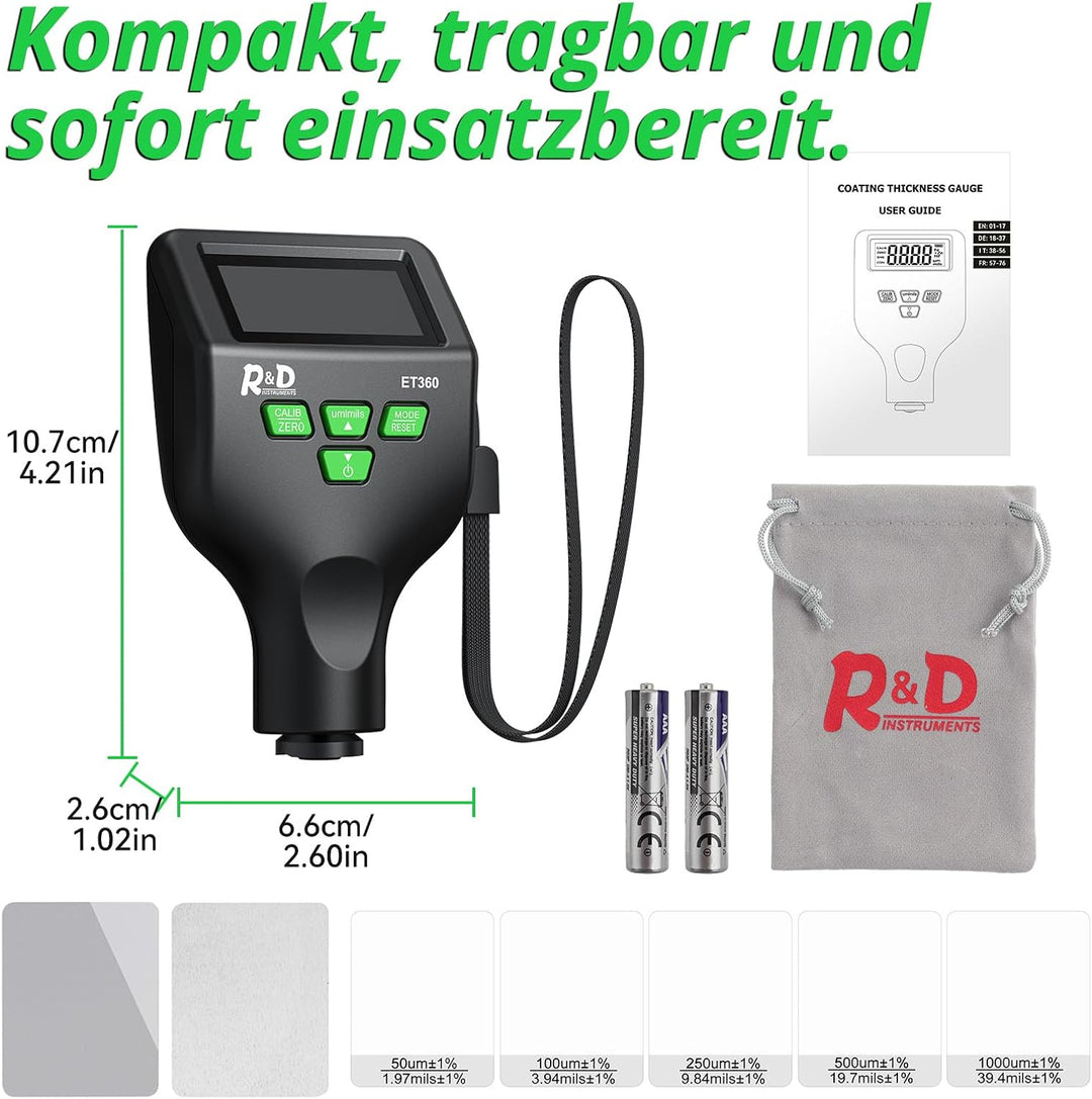 RDINSCOS Lackmessgerät 0-1500um Display Dickenmesser Schichtdickenmessgerät