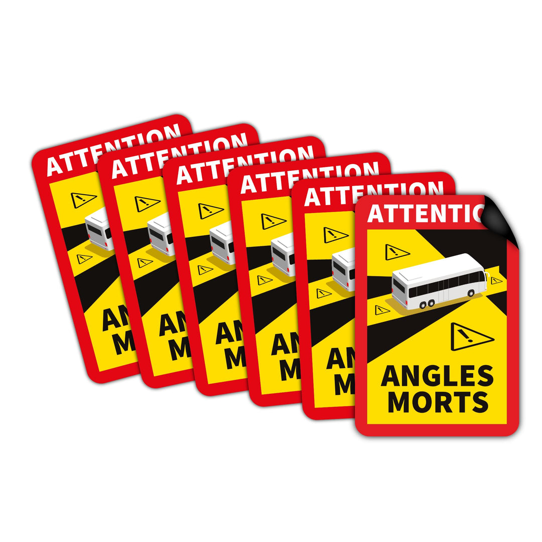 6 Stück Attention Angles Morts Magnetschilder 25 x 17 cm Magnet für BUs und Wohnwagen Warntafel Hinw