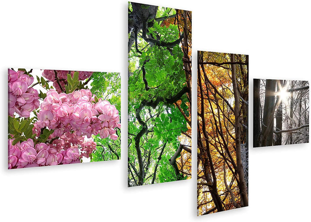 islandburner Bild auf Leinwand Vier Jahreszeiten Bilder Wandbilder Poster Leinwand 150x80cm - 4 Teil