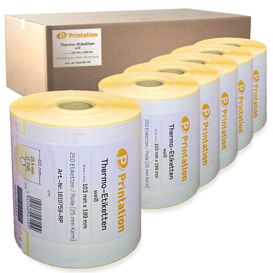 Printation Versandetiketten 103 x 199 mm weiss DHL, DPD, GLS, UPS - 1500 103x199 Thermo Versand Etik