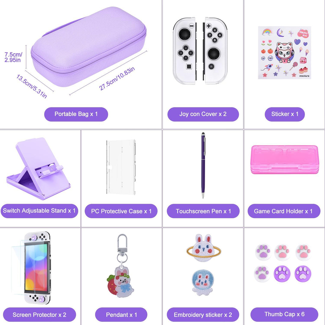 Switch OLED Zubehör Paket - 18 in 1 Bundle mit Hülle, Switch Spielehülle, OLED Bildschirmschutz, Stä