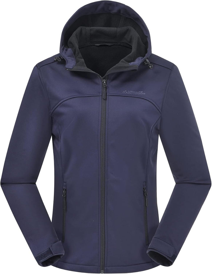 ATLASLAVA Damen Softshelljacke Leichte mit Fleece-Futter Kapuze Windjacke Laufen Wandern XL Blau, XL
