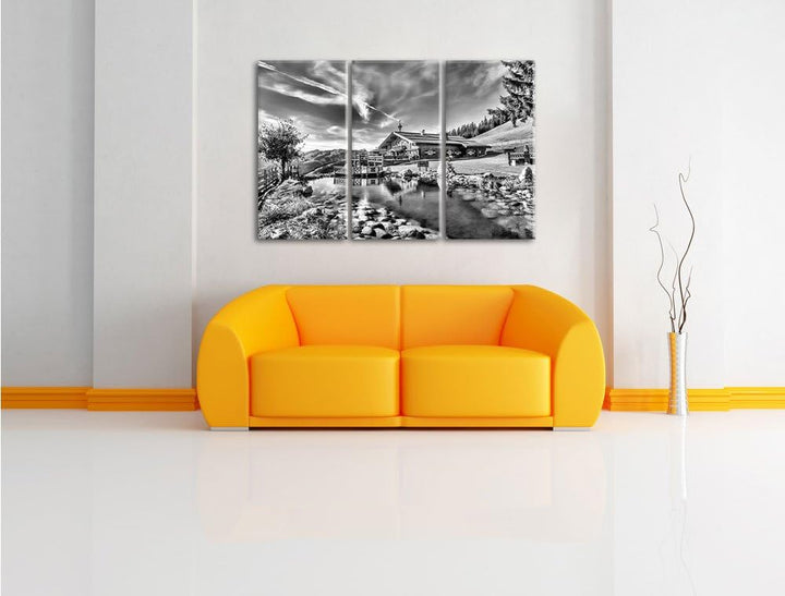 Pixxprint Schönes Haus in den Alpen als Leinwandbild/Grösse: 3 Teilig (120x80 cm) cm/Wandbild/Kunstd