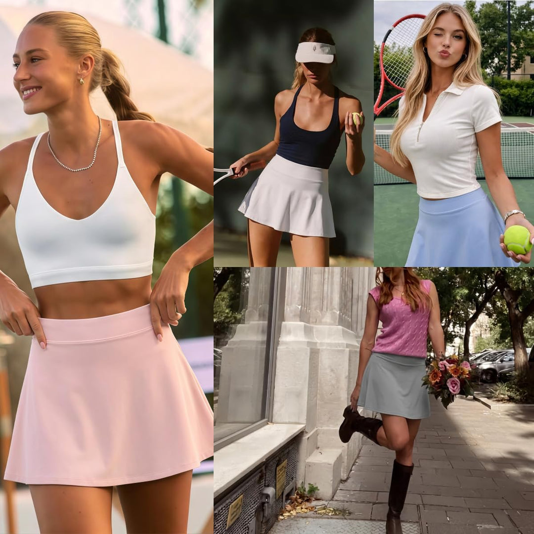 GroYolan Tennisrock Damen Hohe Taille Skort Plissierter Sportrock mit Innenhose und Taschen Minirock