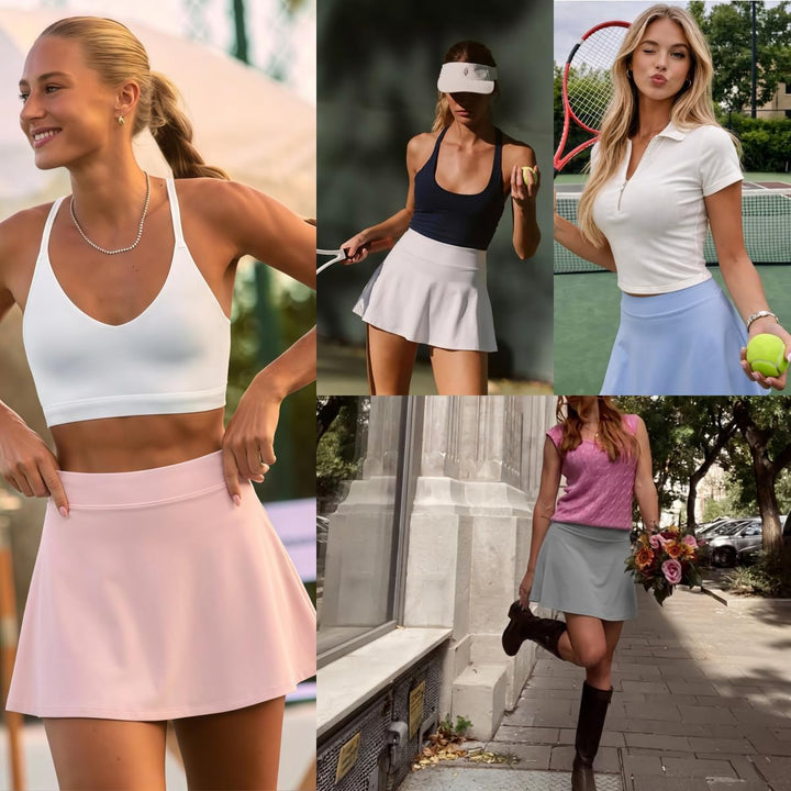 GroYolan Tennisrock Damen Hohe Taille Skort Plissierter Sportrock mit Innenhose und Taschen Minirock