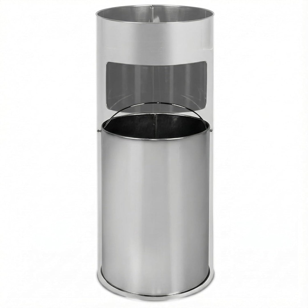2-in-1 Mülleimer für draussen, mit 20 Liter fassendem Abfallbehälter 62cm, Silber. Silber 62 CM, Sil