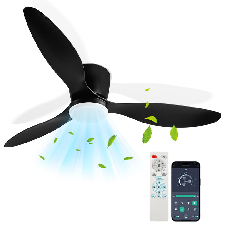 Fiqops Deckenventilator mit Beleuchtung 132cm, Deckenleuchte mit Ventilator Fernbedienung und APP, 6