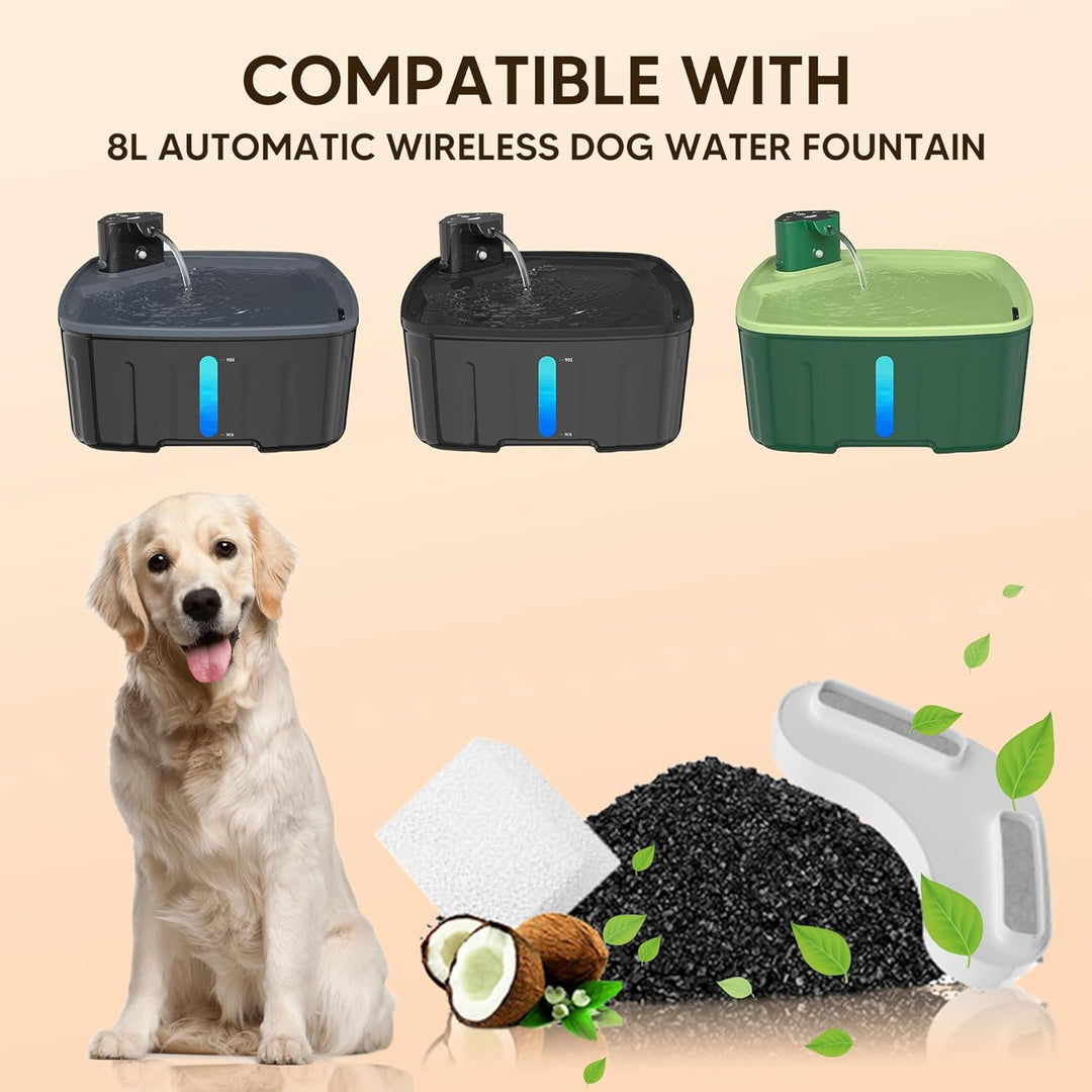 Kittyspout Filters für Trinkbrunnen Hund, 8 Stück Katzenbrunnen Filter + 2 Stück Schwämme, Trinkbrun