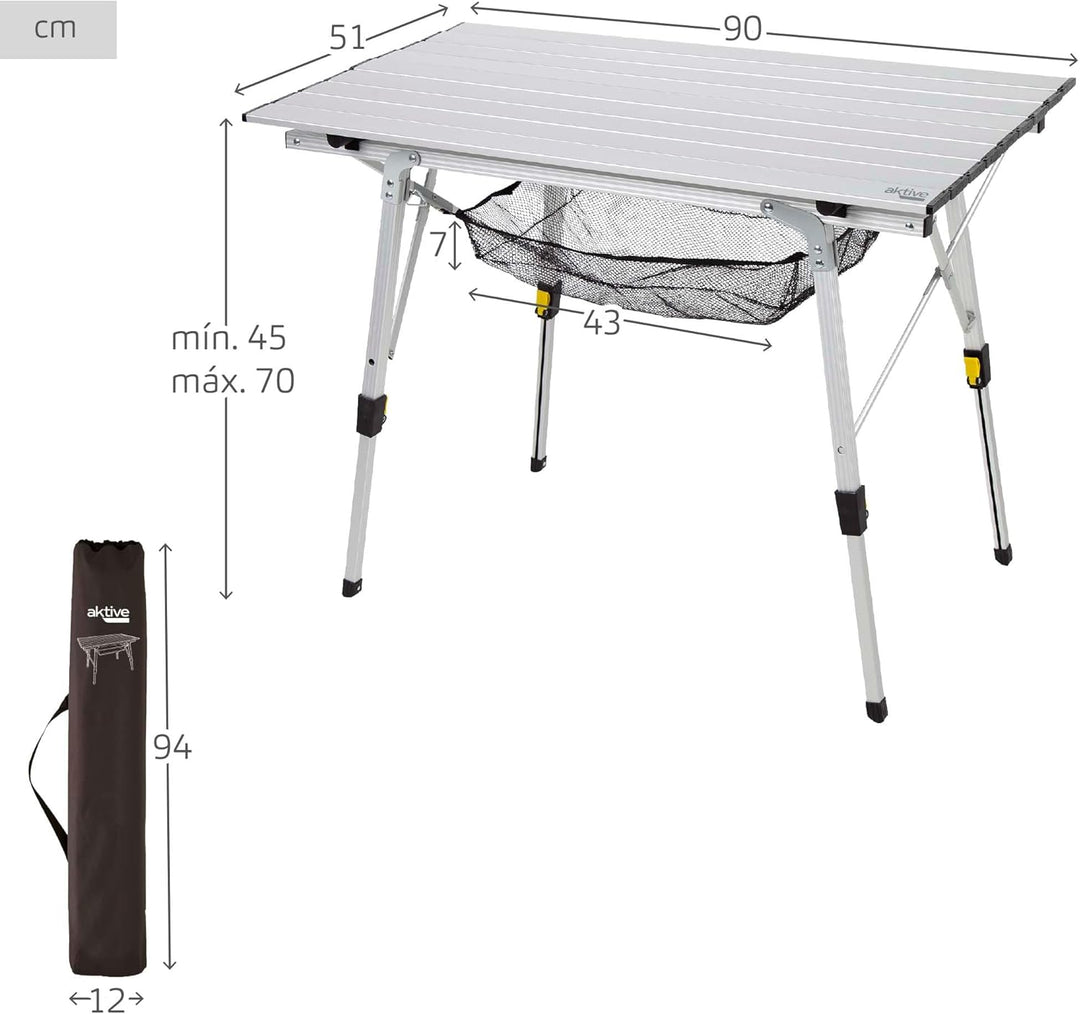 AKTIVE Klapptisch, 90 x 51 x 45/70 cm, Teleskopbeine, rutschfeste Stopper, Tischplatte und Struktur
