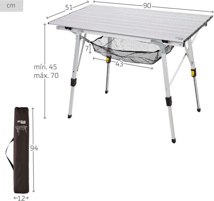 AKTIVE Klapptisch, 90 x 51 x 45/70 cm, Teleskopbeine, rutschfeste Stopper, Tischplatte und Struktur