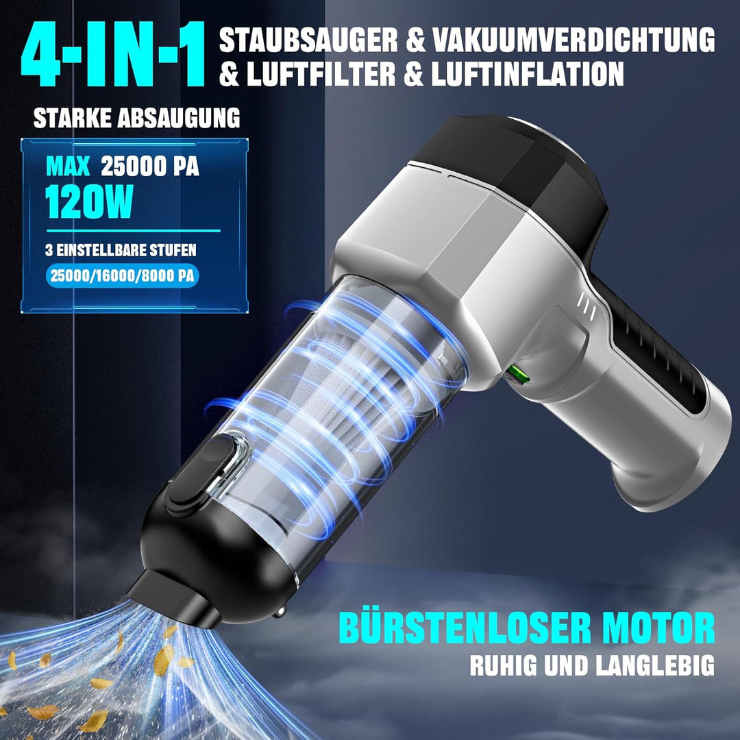 Handstaubsauger Akku 4-in-1,Auto Staubsauger Stark,25000PA 3-Gang 220000 U/min Handstaubsauger Kabel