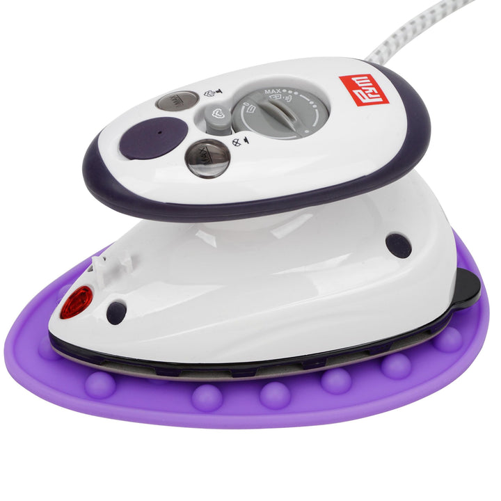 Prym Mini Dampf Bügeleisen Mit SEMPLIX Silikon Ablage (lila) Im Set, Kleines Leichtes Dampf Bügeleis
