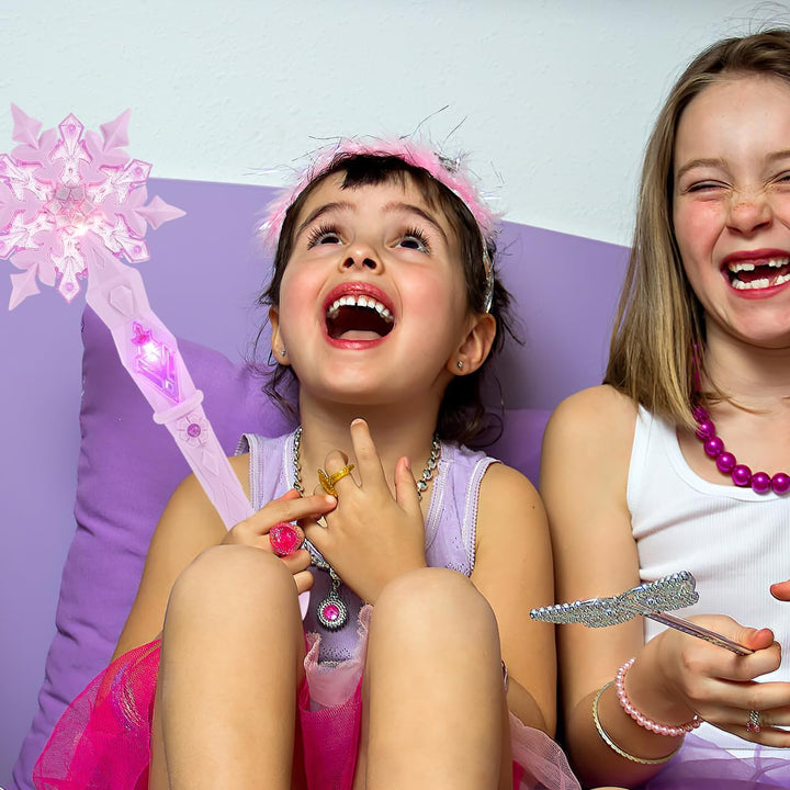 SAFIGLE 2Er-Pack Schneeflocken Zauberstab Kinder Leuchtend Mit Musik Glitzer Feenstab MäDchen KostüM