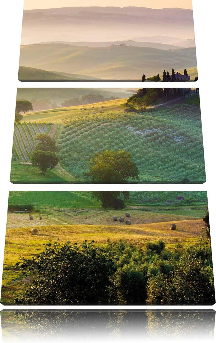 Pixxprint Toskana Landschaft als Leinwandbild - Grösse: 3-Teilig (120x80cm) - Wandbild - Kunstdruck