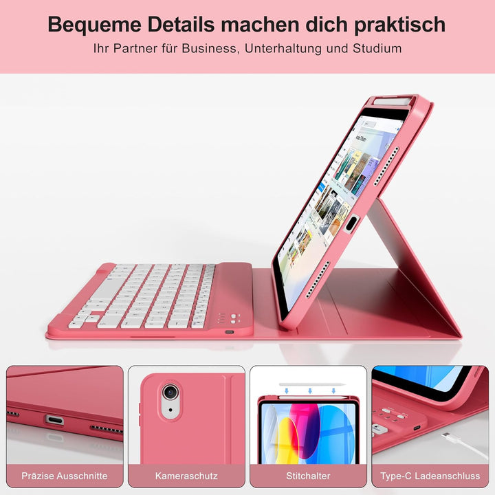 Hülle mit Tastatur für iPad A16 11/10 Generation (2025/2022, 11/10.9 Zoll) - QWERTZ Deutsches Layout