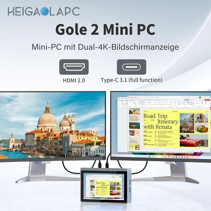 Mini PC mit 5,5 Zoll Touchscreen Display, Intel N5100 Quad-Core, 8GB RAM 128GB SSD, Win 11, Dual 4K