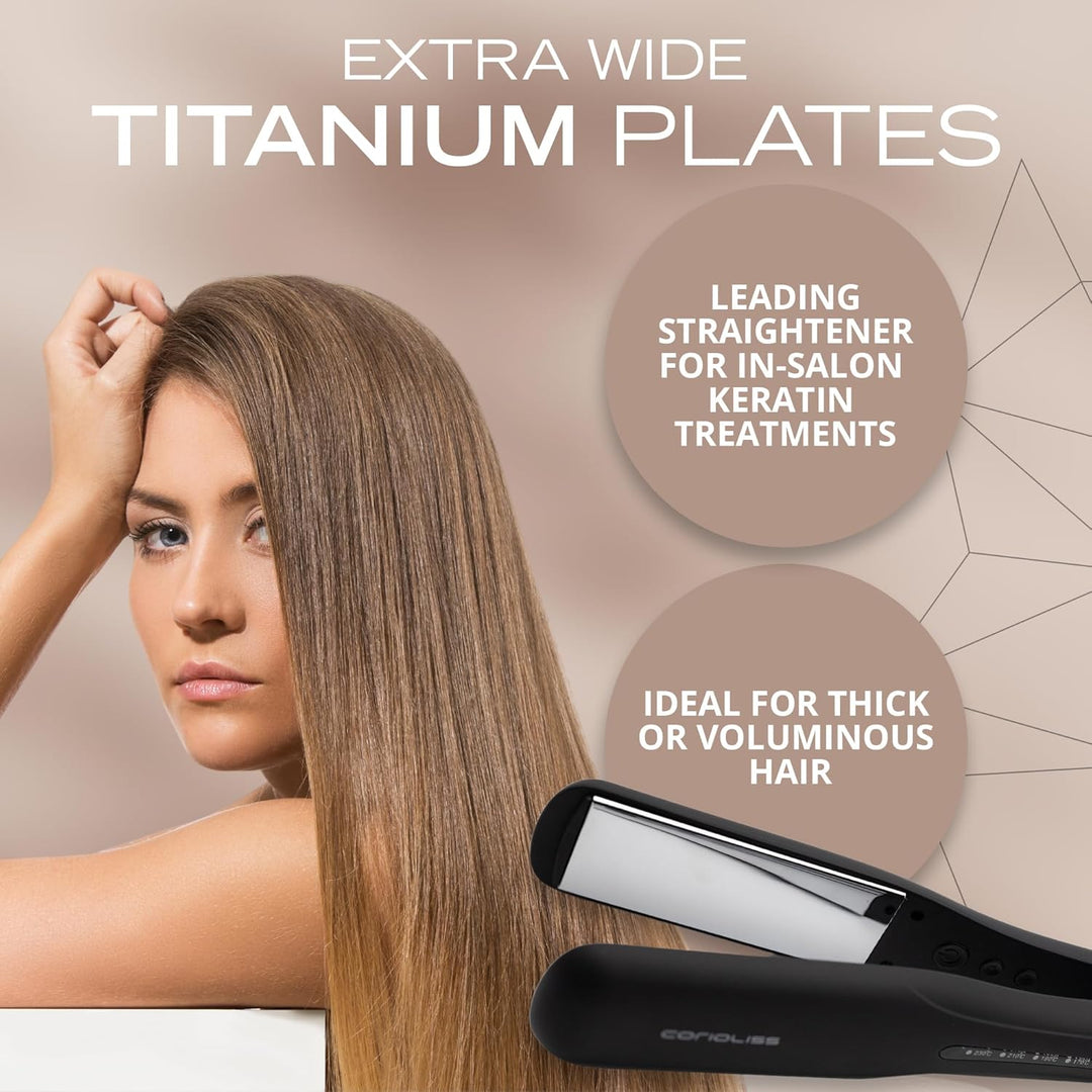 Corioliss WIDE | Glätteisen | Extra Breite Titanplatten Anti Frizz | Haarglätter Locken und Glätten