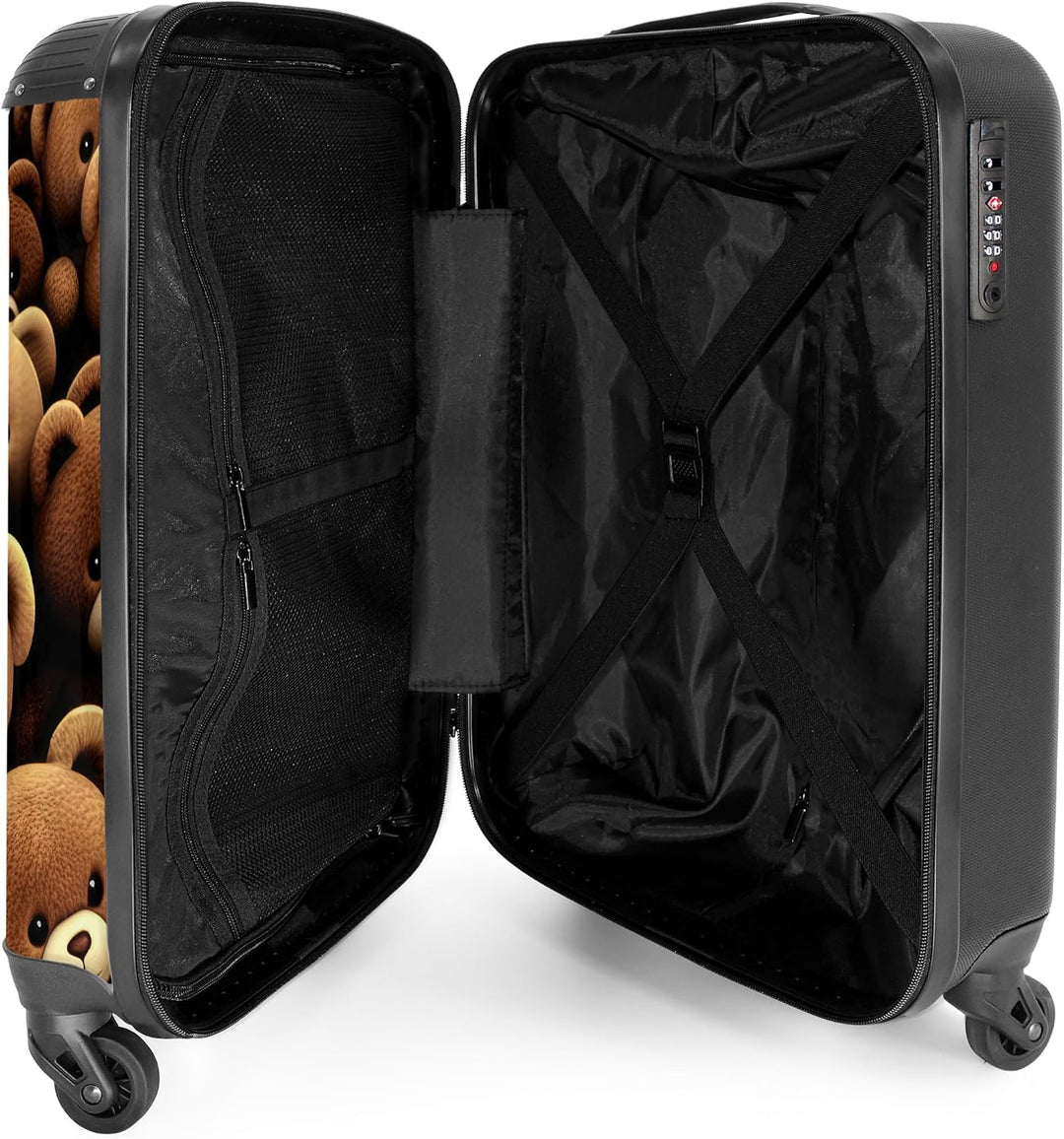 NoBoringSuitcases.com® Koffer Handgepäck Trolley Rollkoffer Kleine Reisekoffer mit 4 Rollen - Teddyb