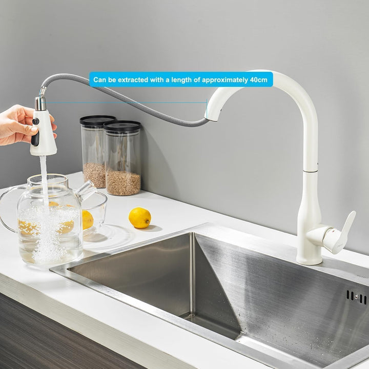 ONECE Wasserhahn Küche Beige, Küchenarmatur ausziehbar mit 3 Wasserstrommodi & 360° drehbarem Auslau